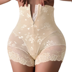 Short taille haute en dentelle beige femme